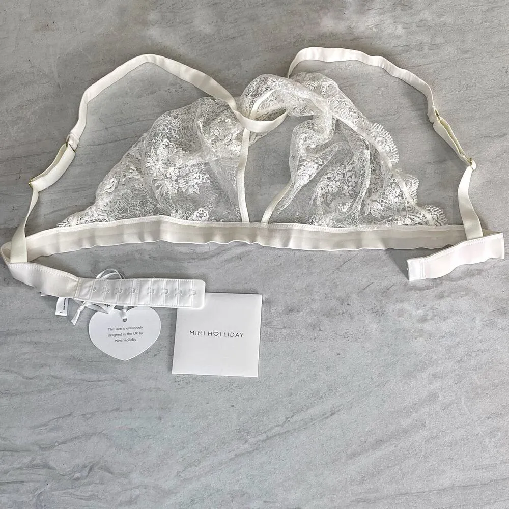 Mimi Holliday L Twist Halter Neck Bralette Damaris White Lace Lingerie Bridal Size L - Image 4