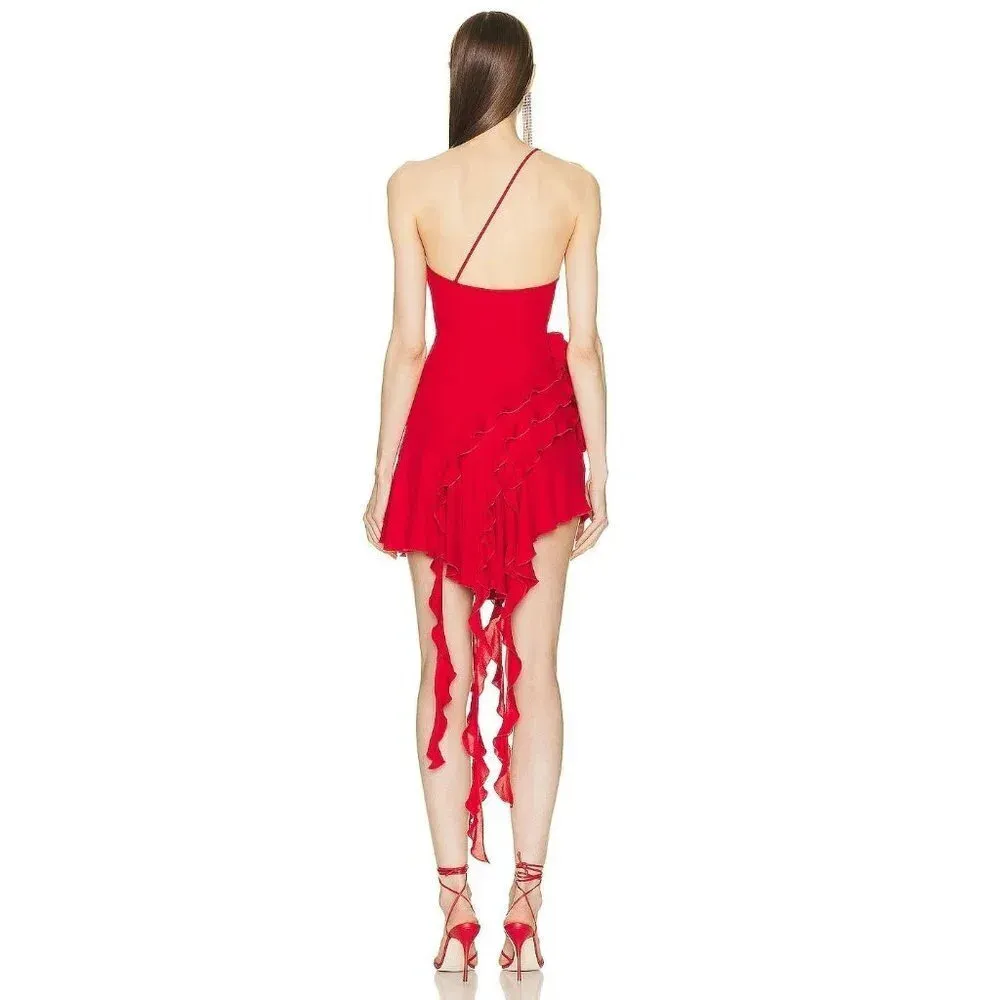 BLUMARINE Asymmetrical Mini Dress in Lipstick Red 40 New Womens Cocktail Size undefined - Image 2