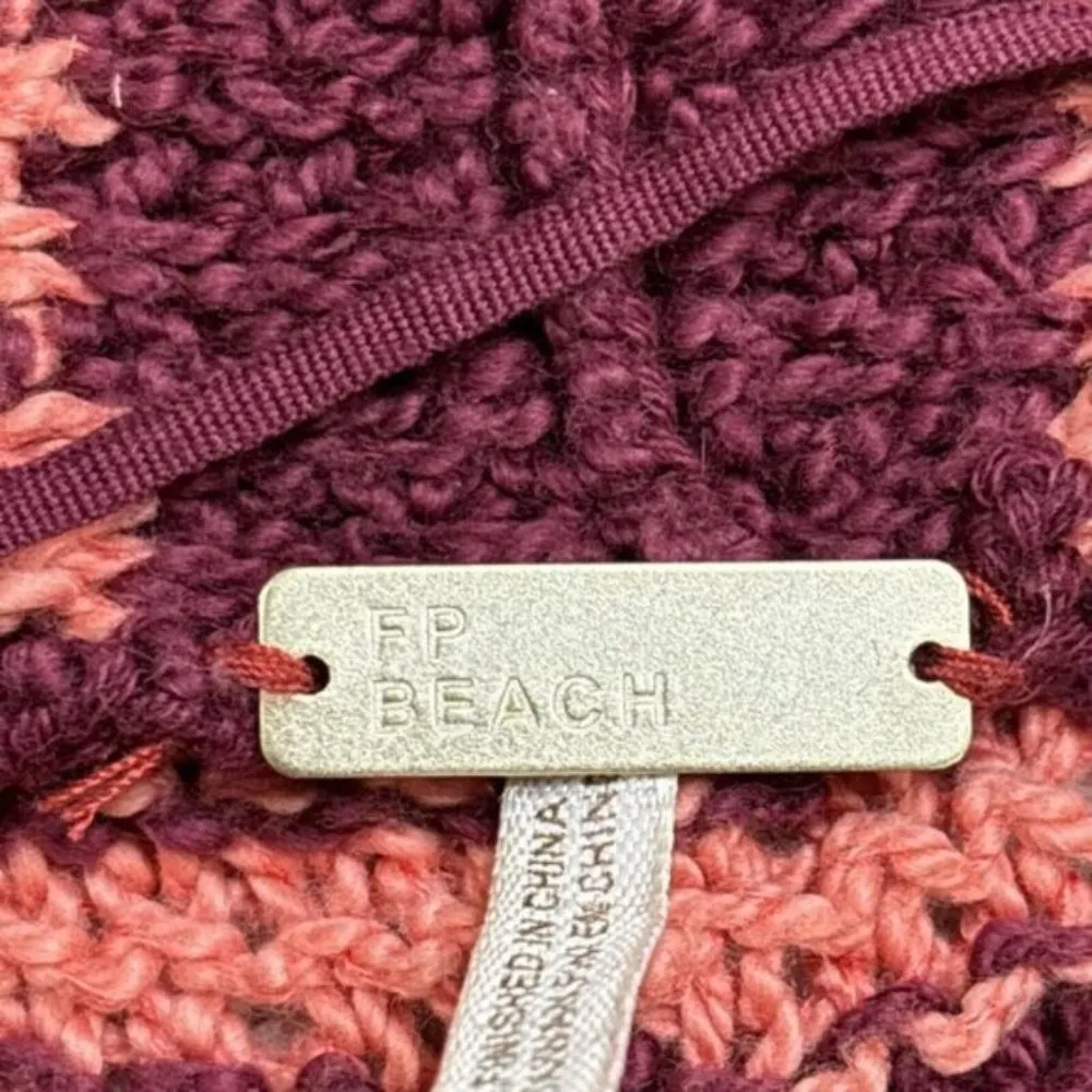 Free People Beach Big Button Cardigan Sweater XS Maroon Pink Stripe - Image 5