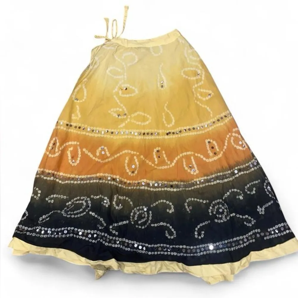 100% cotton yellow, orange and black maxi skirt with sequins Yellow Size XS - Image 5