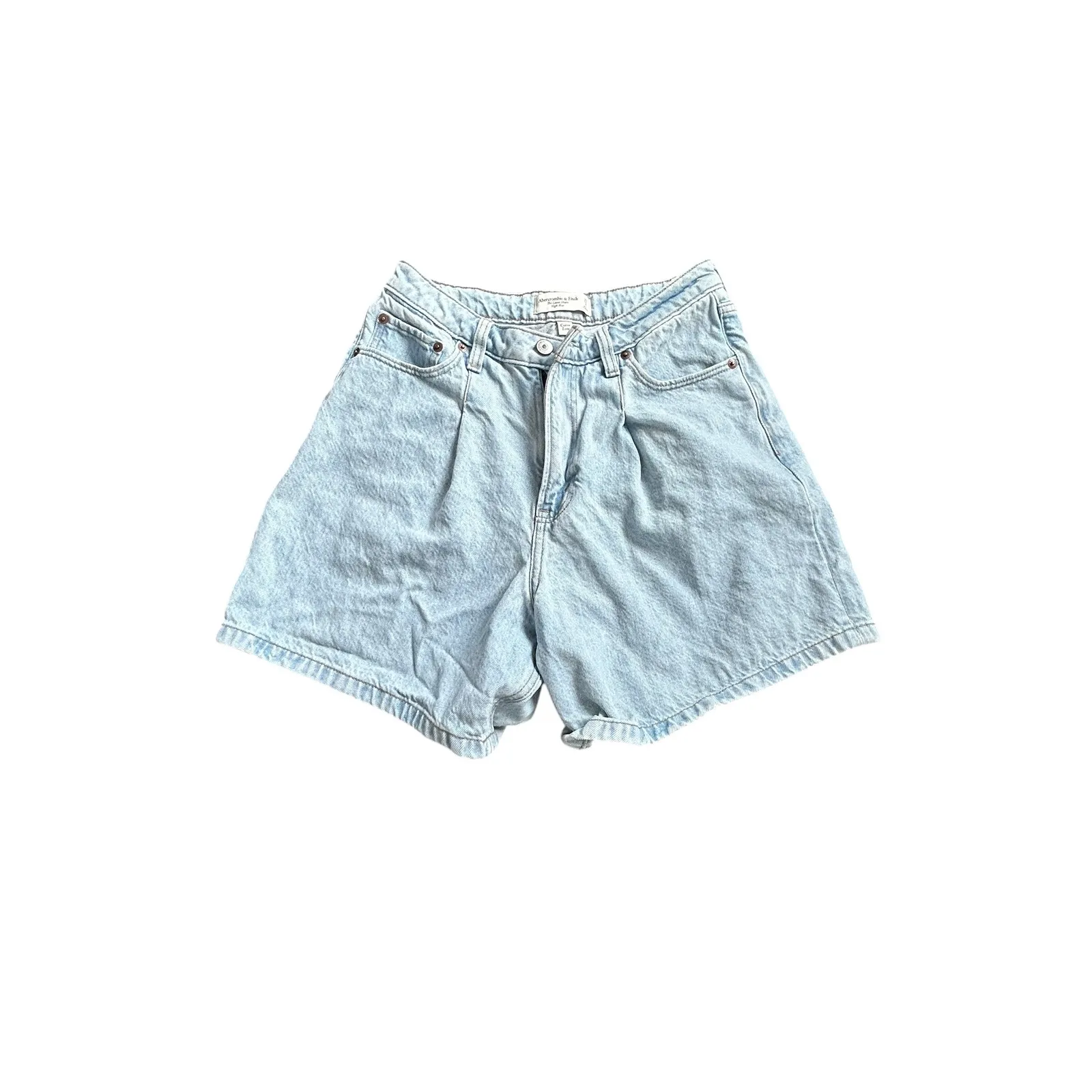 Abercrombie Fitch The Loose Short High Rise Curve Love Light Wash Denim Size 27 - Image 5