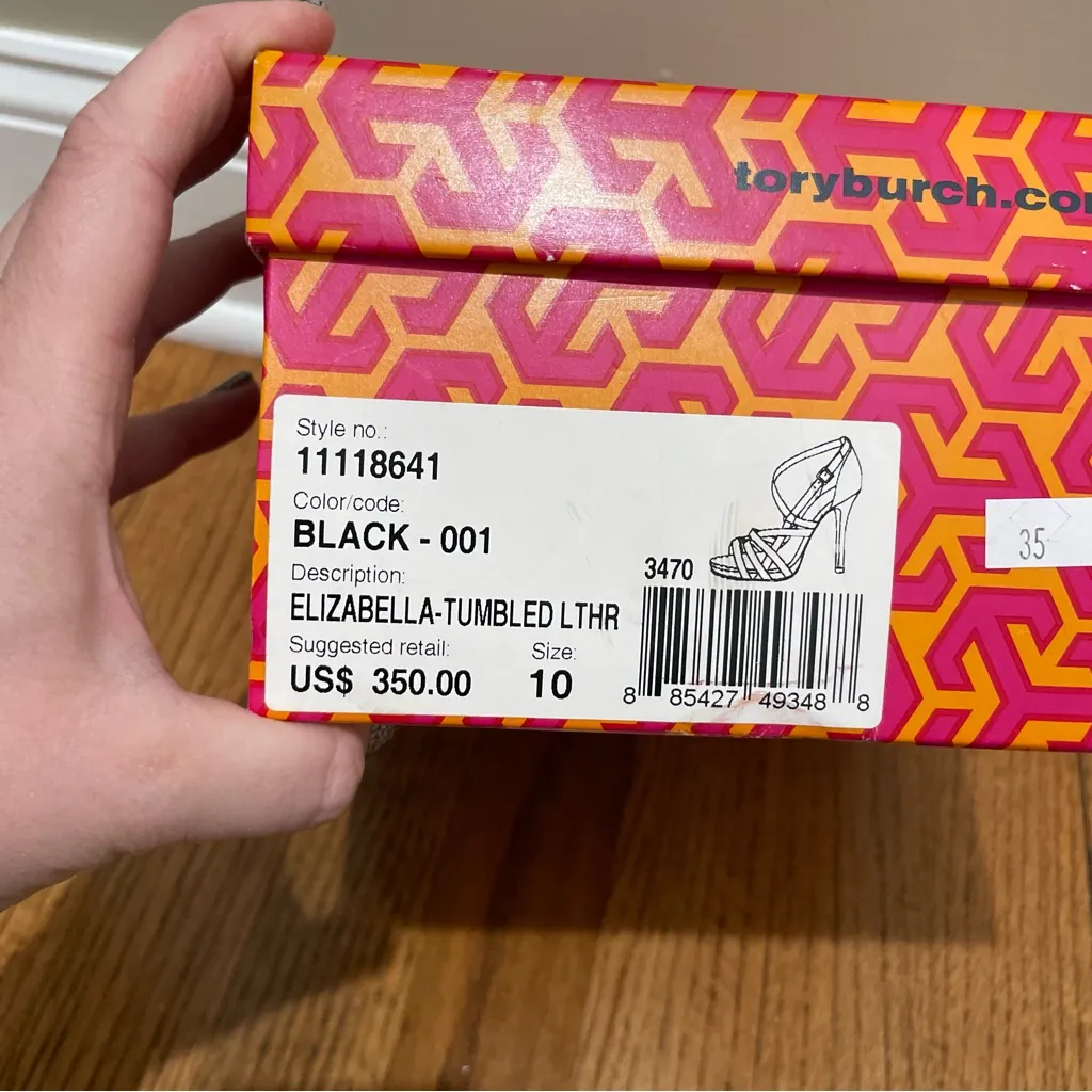 Tory Burch Elizabella Tumbled Leather Heels Black Womens Size 10 - Image 9