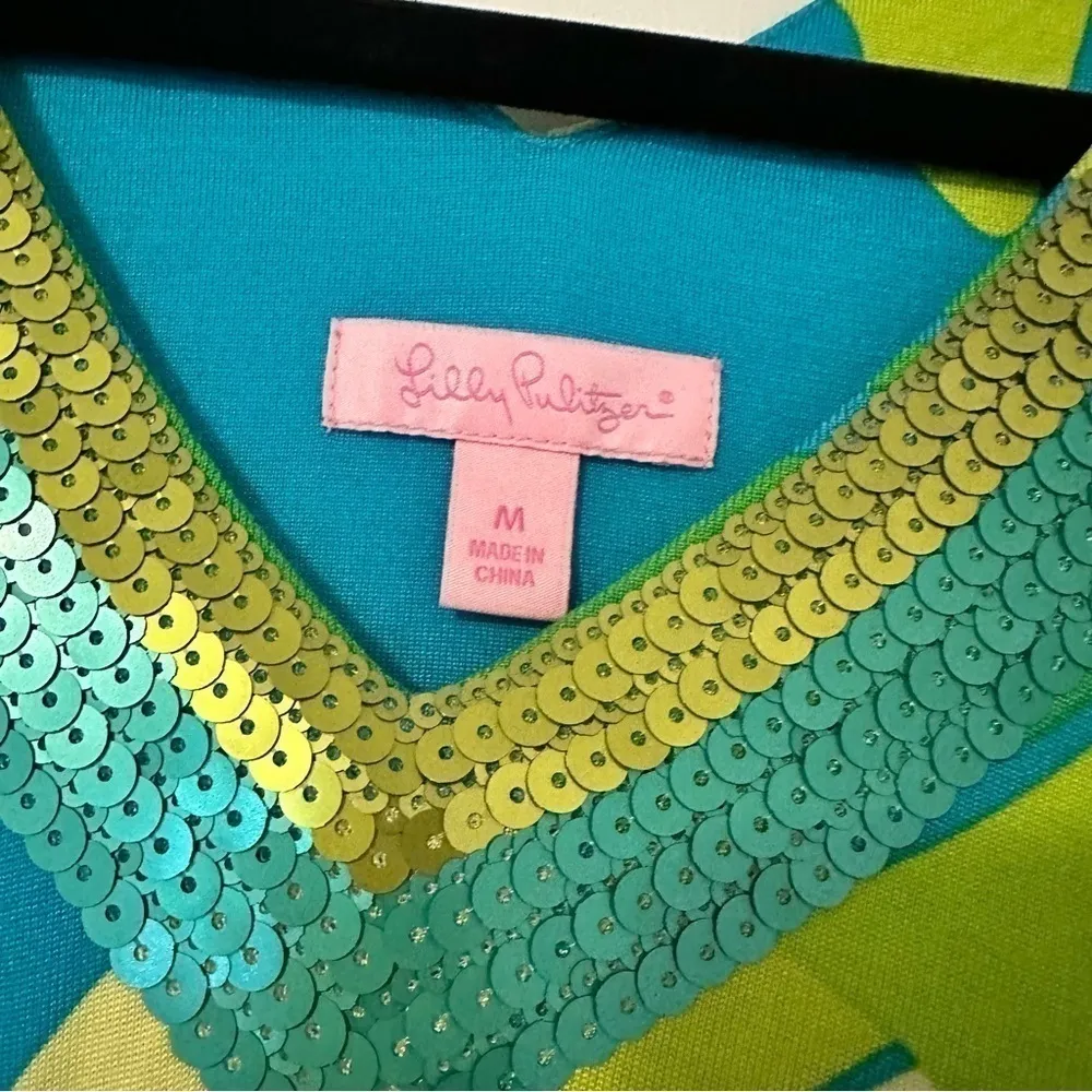 Lilly Pulitzer Silk Blend Leaf Print Sequin Trim Dress - Image 2