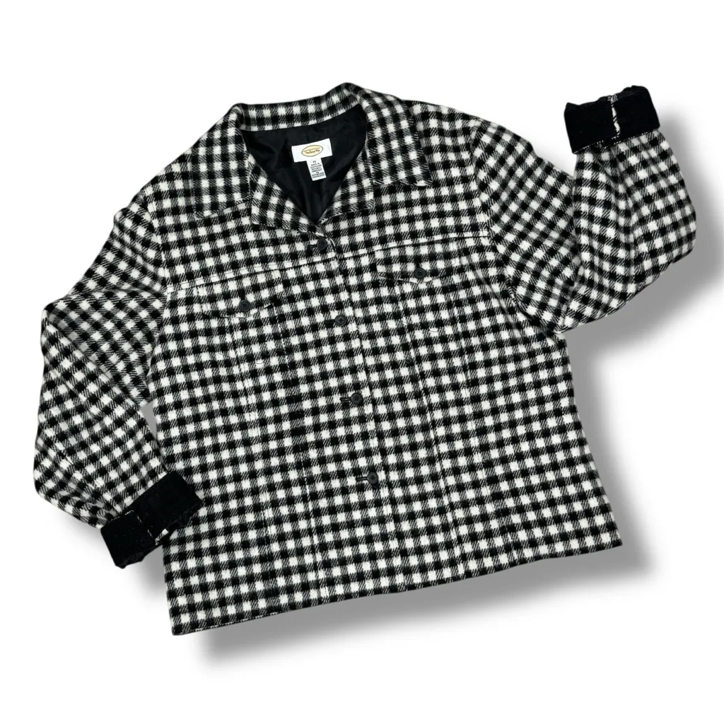 Talbots Gingham Check Wool Blend Shirt Jacket Shacket Black White 16 - Image 12