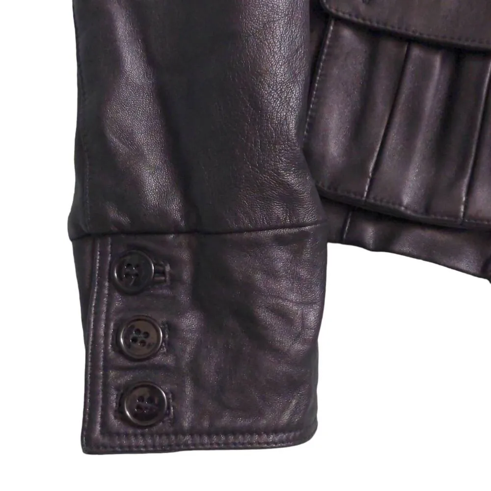 Schegge Womens Blazer Jacket Black Leather Buttons Pockets Half Belt Italy 48 Size undefined - Image 3