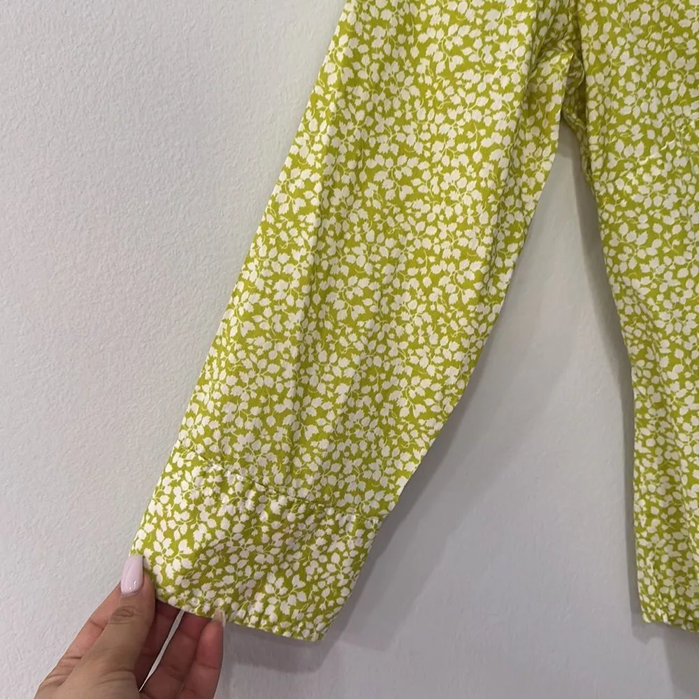 J. Crew Cotton Floral Light Green/Yellow Button Up Shirt 3/4 Sleeve Size XS - Image 4