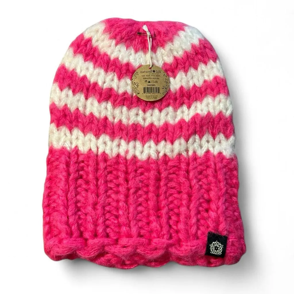 NWT- Natural Life / Chunky Crocheted Beanie – Pink & White Cozy Winter Hat - Image 2