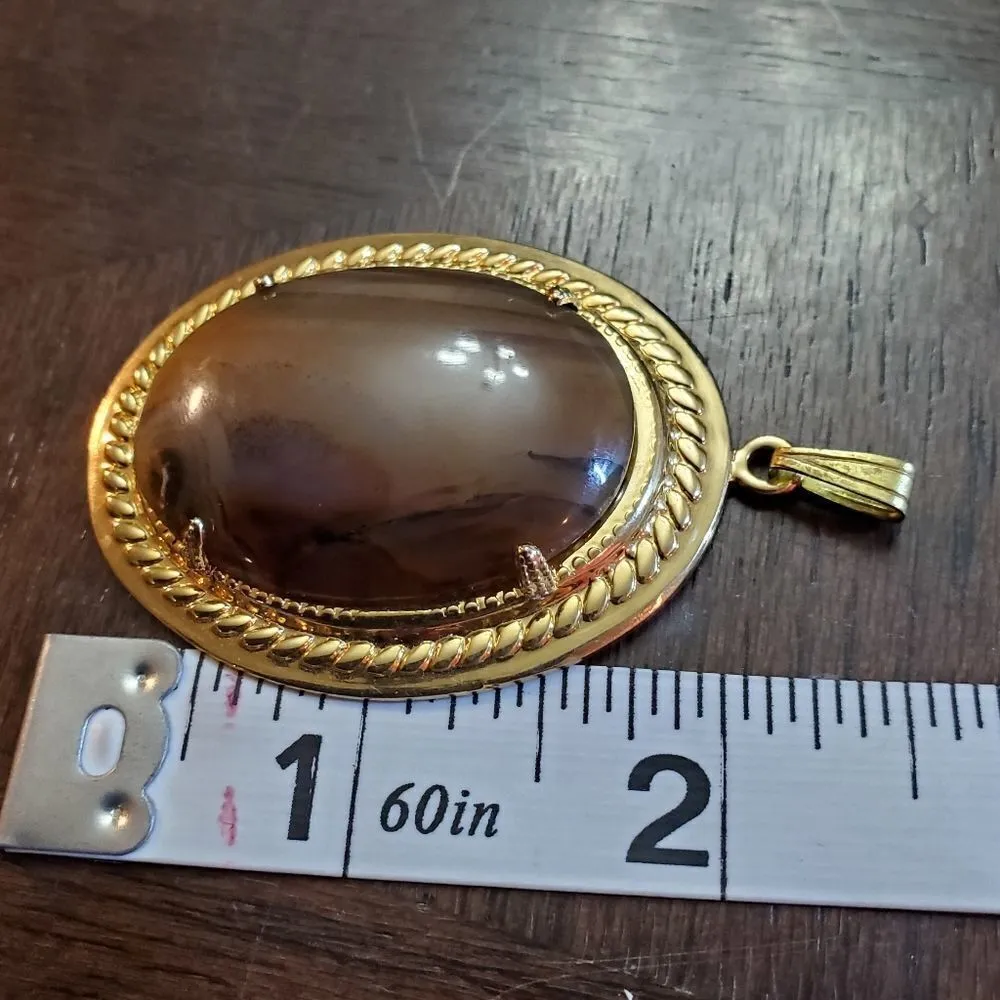 Gold Colored Framed Polished Agate Stone Pendant Gold - Image 3