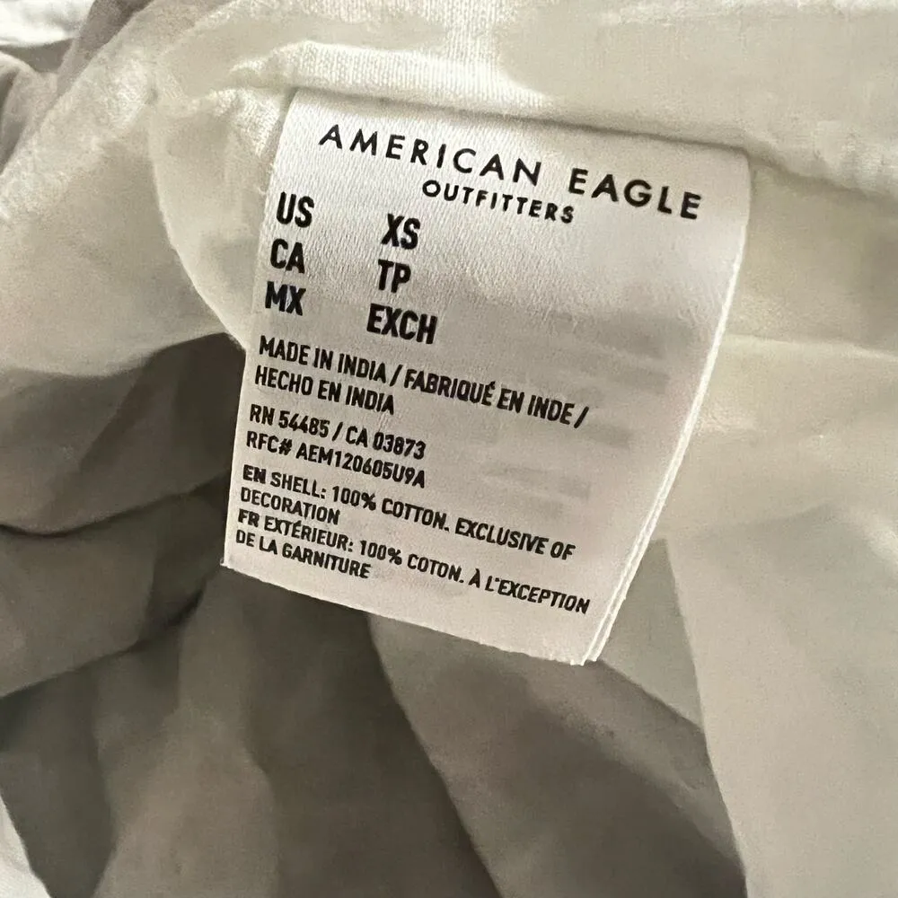 American Eagle Plaid Smocked Puff-Sleeve Babydoll Short Dress XS Women’s Cream - Image 5