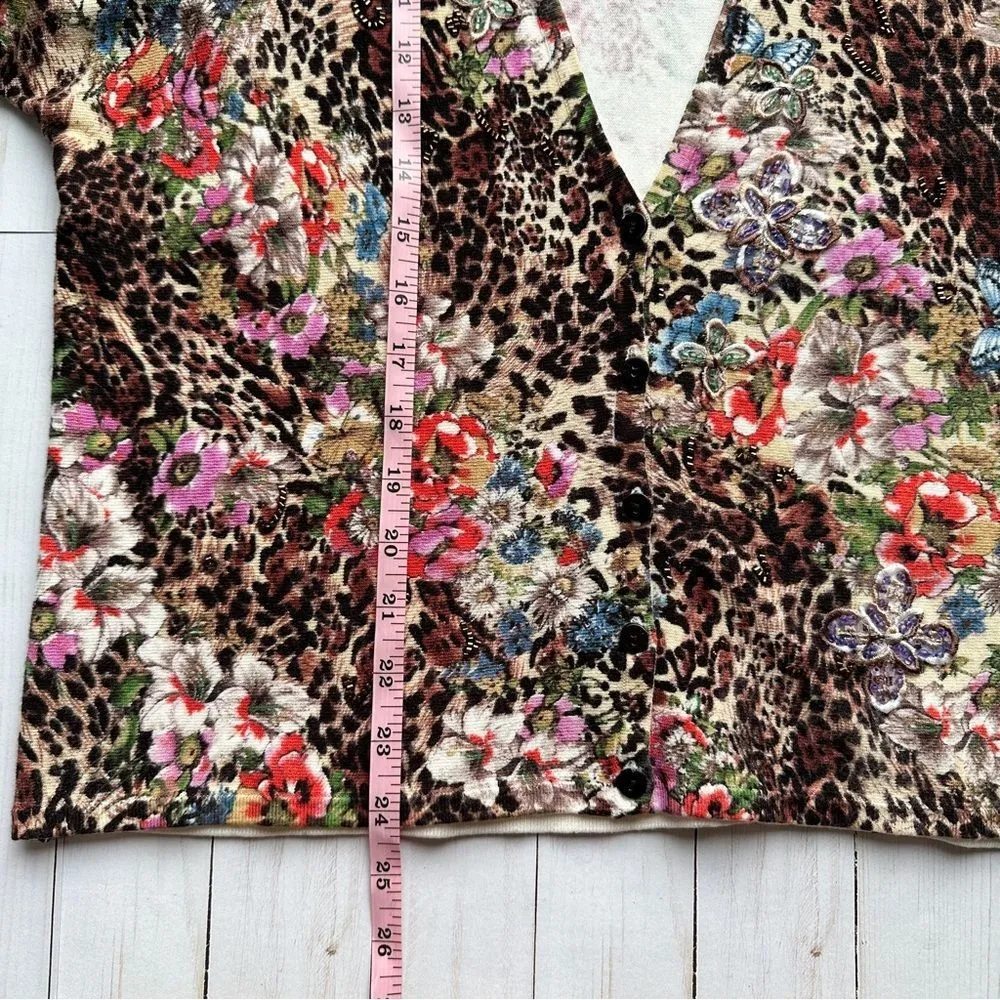 Alberto Makali Leopard Floral Mixed Print Luxe Cardigan Medium - Image 14