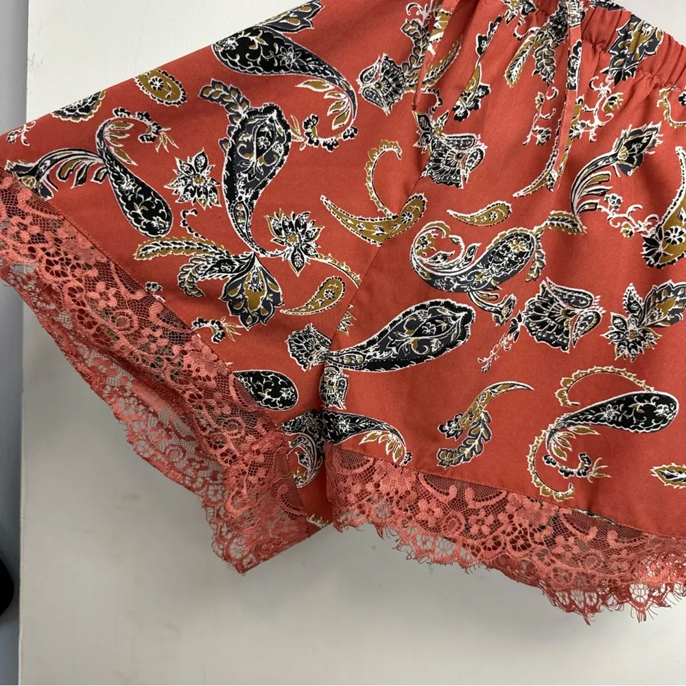 Japna Lounge Womens Matching Set Pajama Sz XL Tank Top Shorts Satin Lace Trim - Image 8