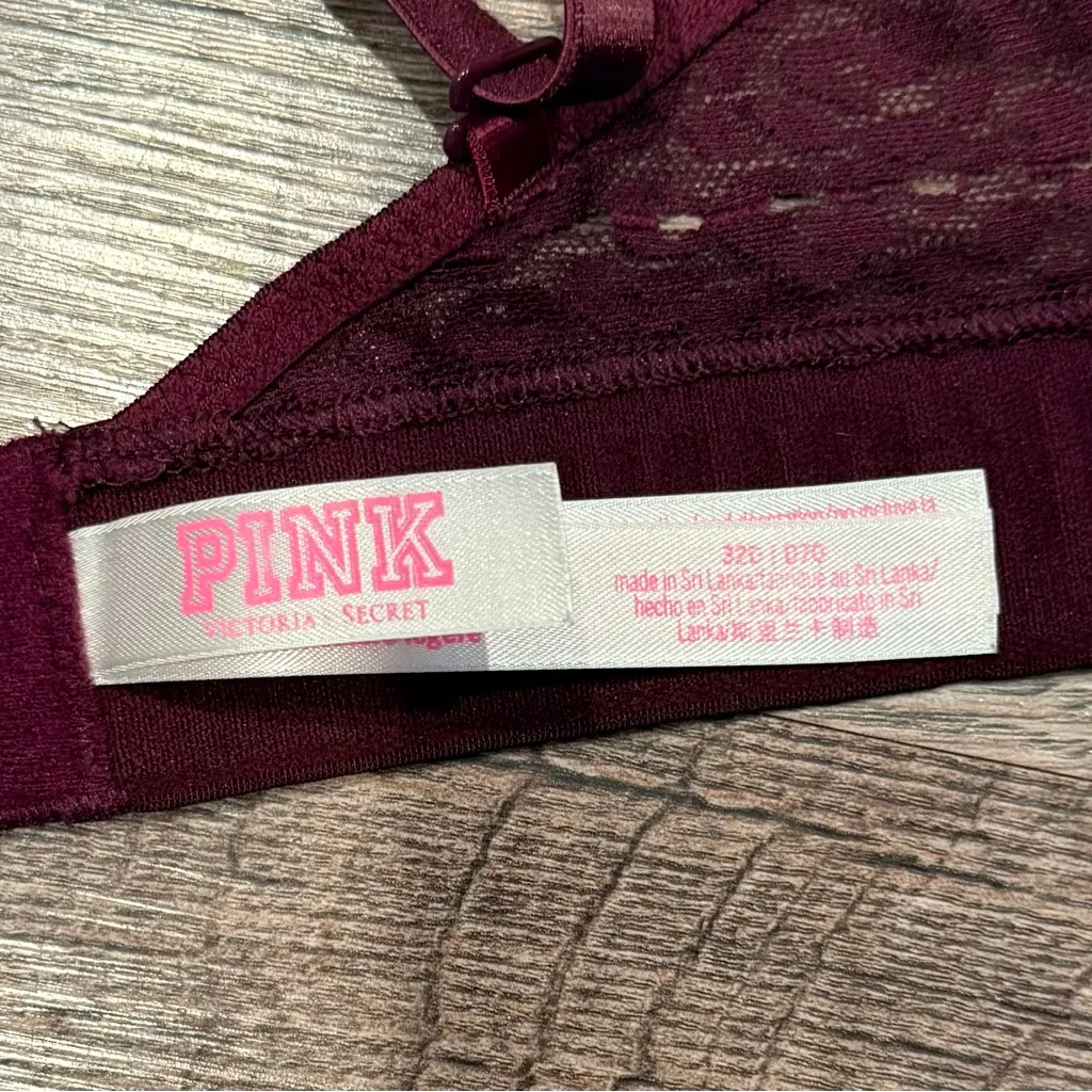 PINK Wear Everywhere Wireless Lightly Lined Maroon Cheetah Lace Bra Size 32D - Image 4