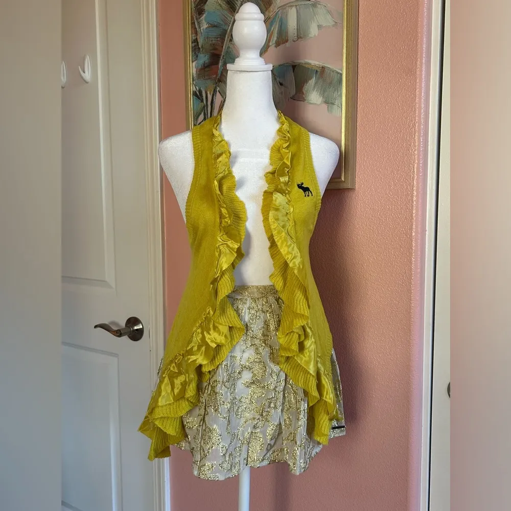 VTG Y2K Abercrombie & Fitch floral gold shiny  Xmas ruffle Mini Skirt logo NWT S - Image 9