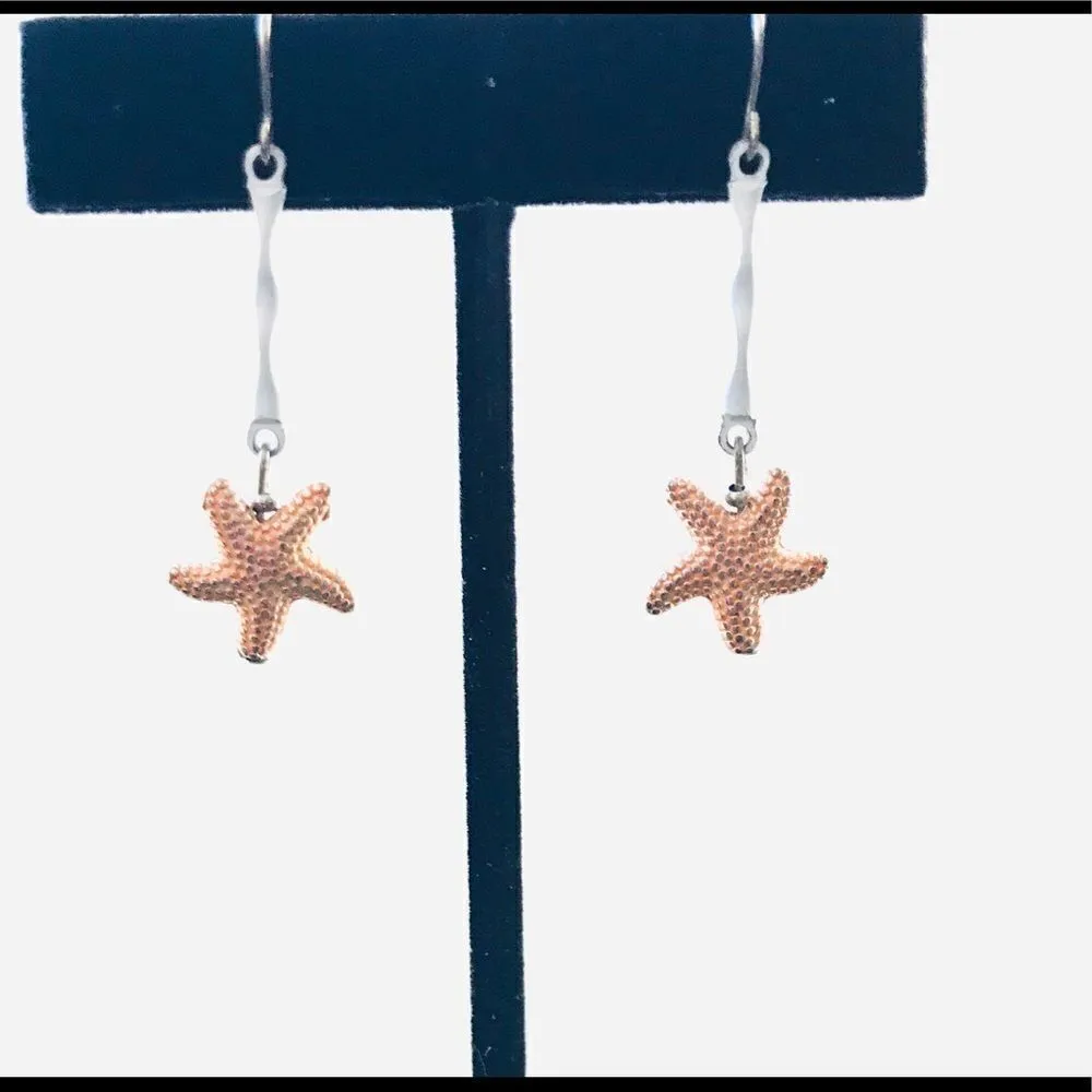 Vintage Starfish Dangle Earrings Pastel Orange NWT White - Image 7