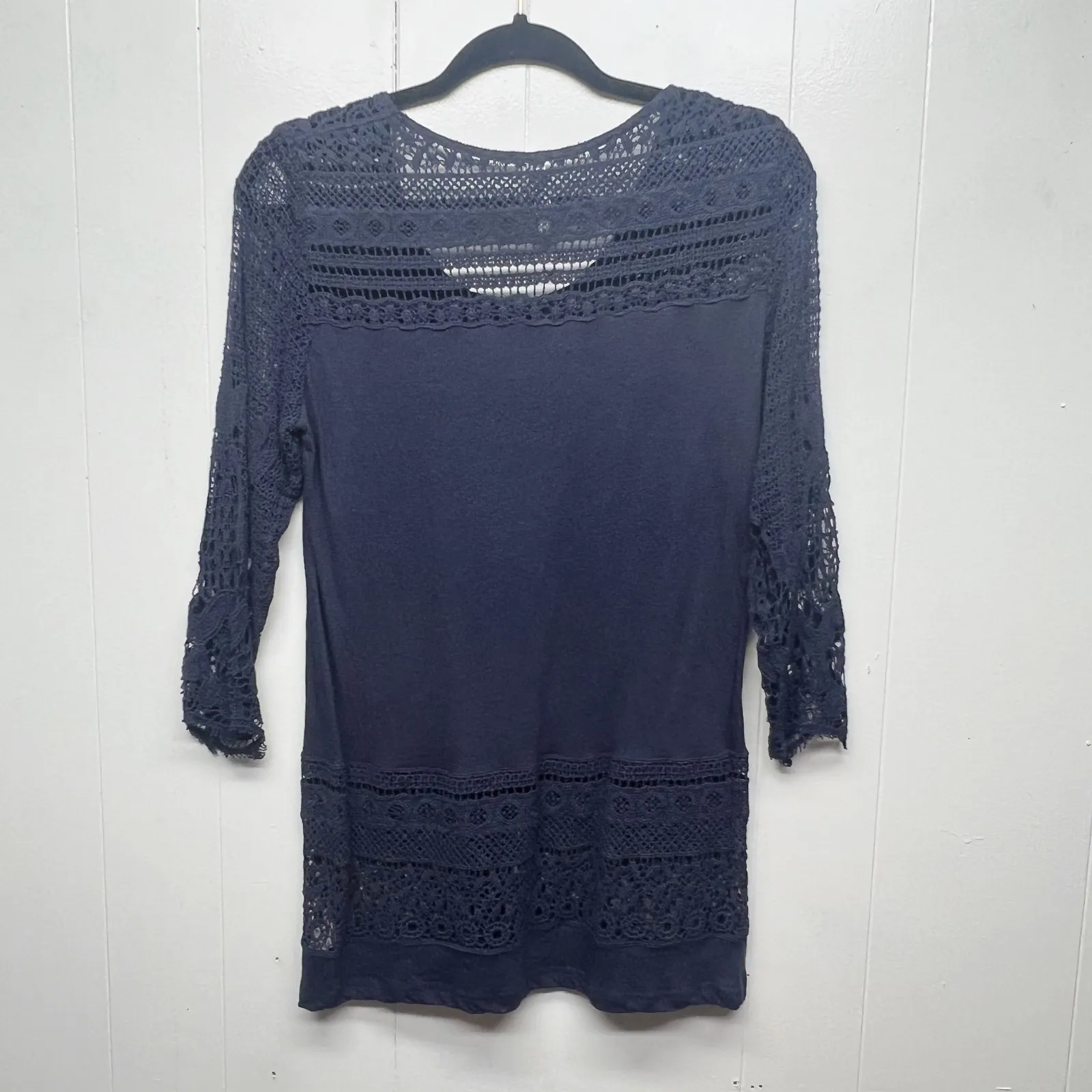 Monoreno Linen Cotton Crochet 3/4 Sleeve Women's Top Size Small Long Length - Image 6