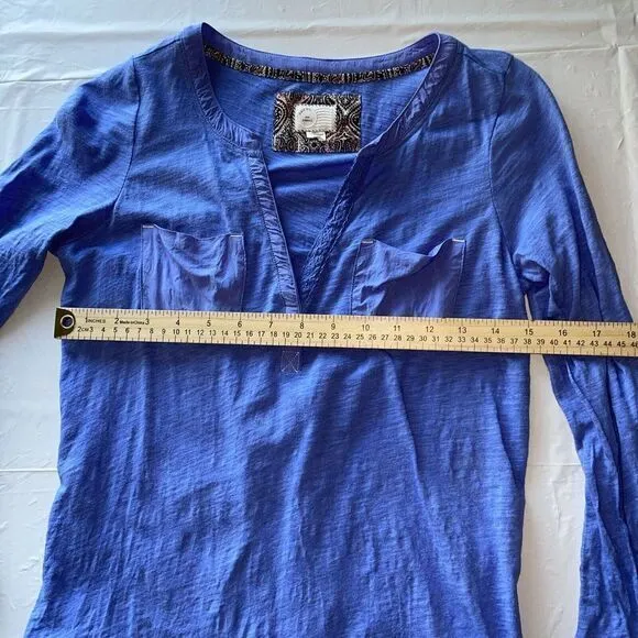 Anthropologie Laurelwood T-Shirt Women Blue‎ V Neck Long Sleeve Top XS - Image 3