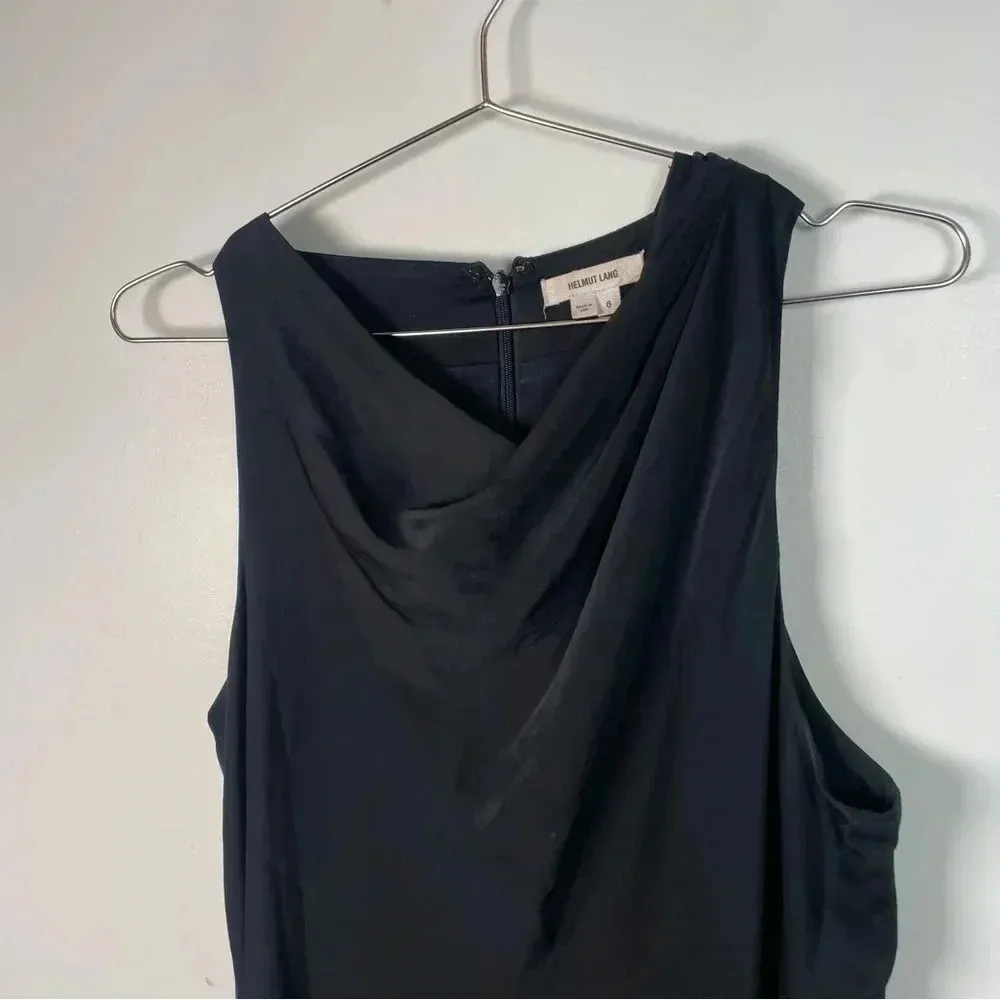 Helmut Lang Black Silk Sleeveless Ruched Mini Dress - Image 4