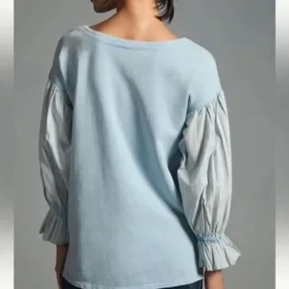 Anthropologie Pilcro Sky Blue Mixed Media Cotton Pullover Sweatshirt XXS - Image 3