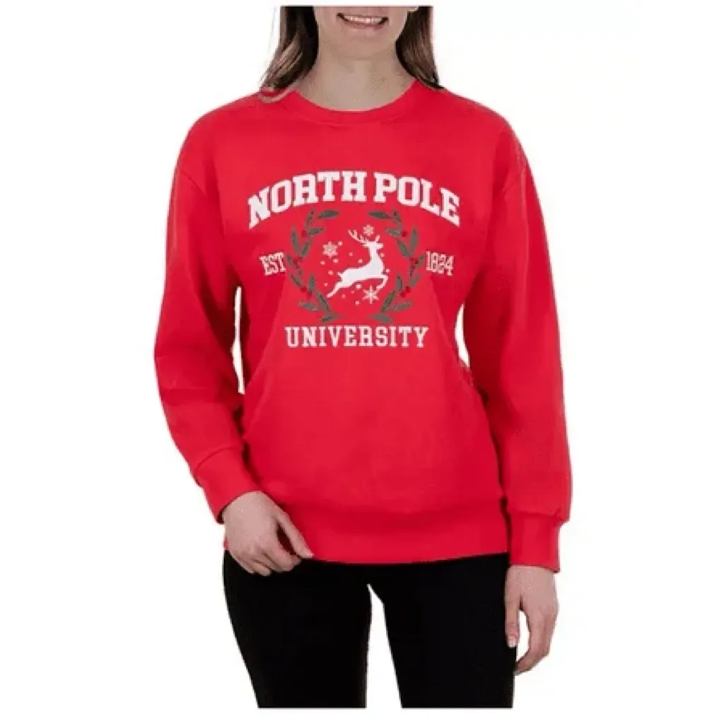 State of Mine Red North Pole University Holiday Christmas Sweatshirt Small - Image 5