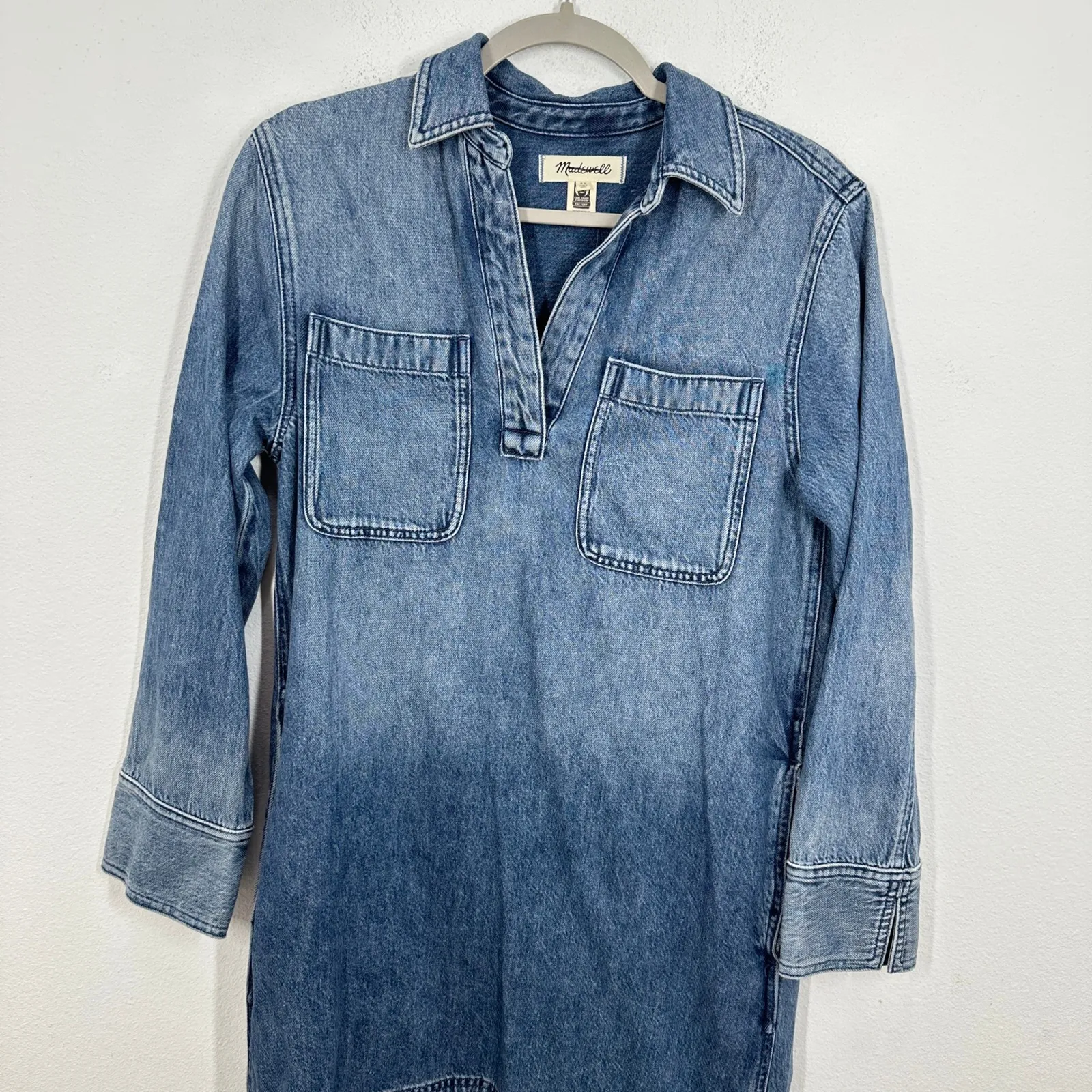 Madewell Denim Chambray V Neck Utility Dress Shirt Dress Blue Size XS NWOT Boho - Image 10