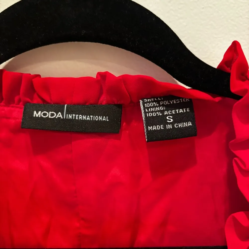 Moda International Red Ruched Tie Up Women's Long Sleeve Euro Ruffle Top Size S - Image 4