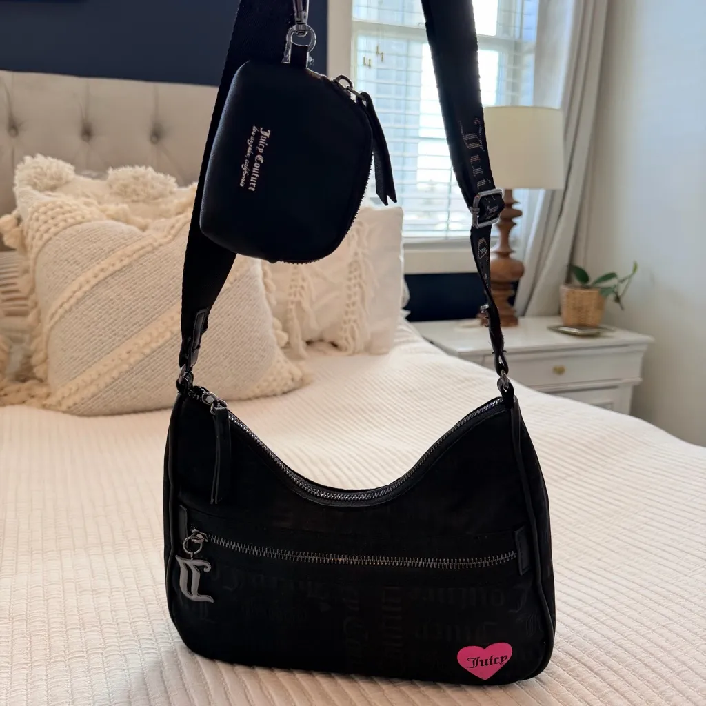 Juicy Couture Material Girl Black All Over Print Shoulder Bag with Coin Pouch - Image 5