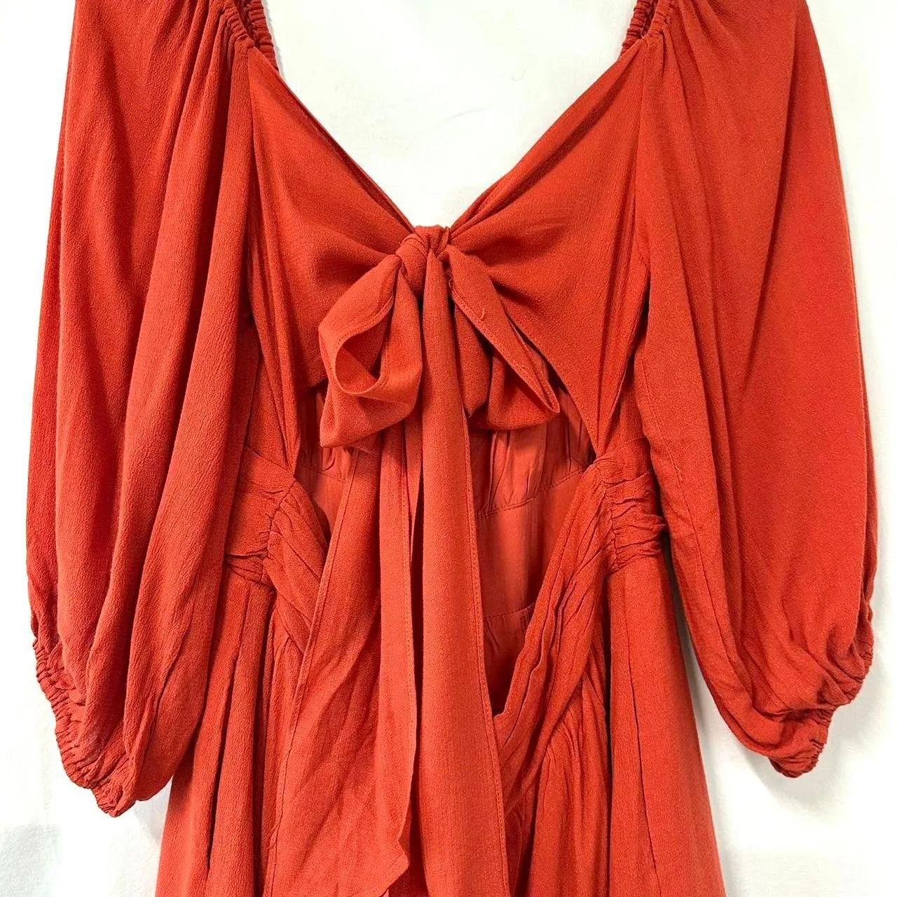 LULU'S NWT Orange Off The Shoulder‎ Romper Ruffles Bow Womens M Bohemian Western - Image 6