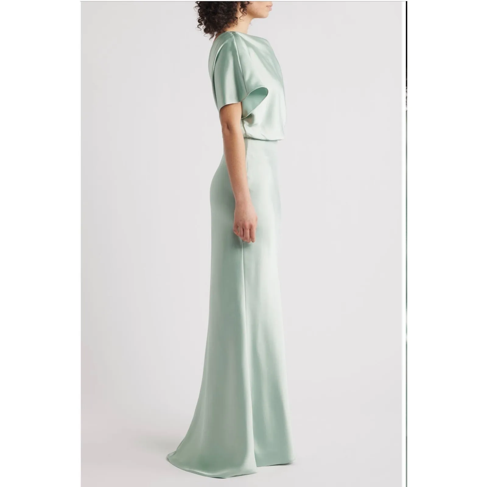 Amsale Sage Green Blouson Bodice Bias Cut Satin Gown - Image 3