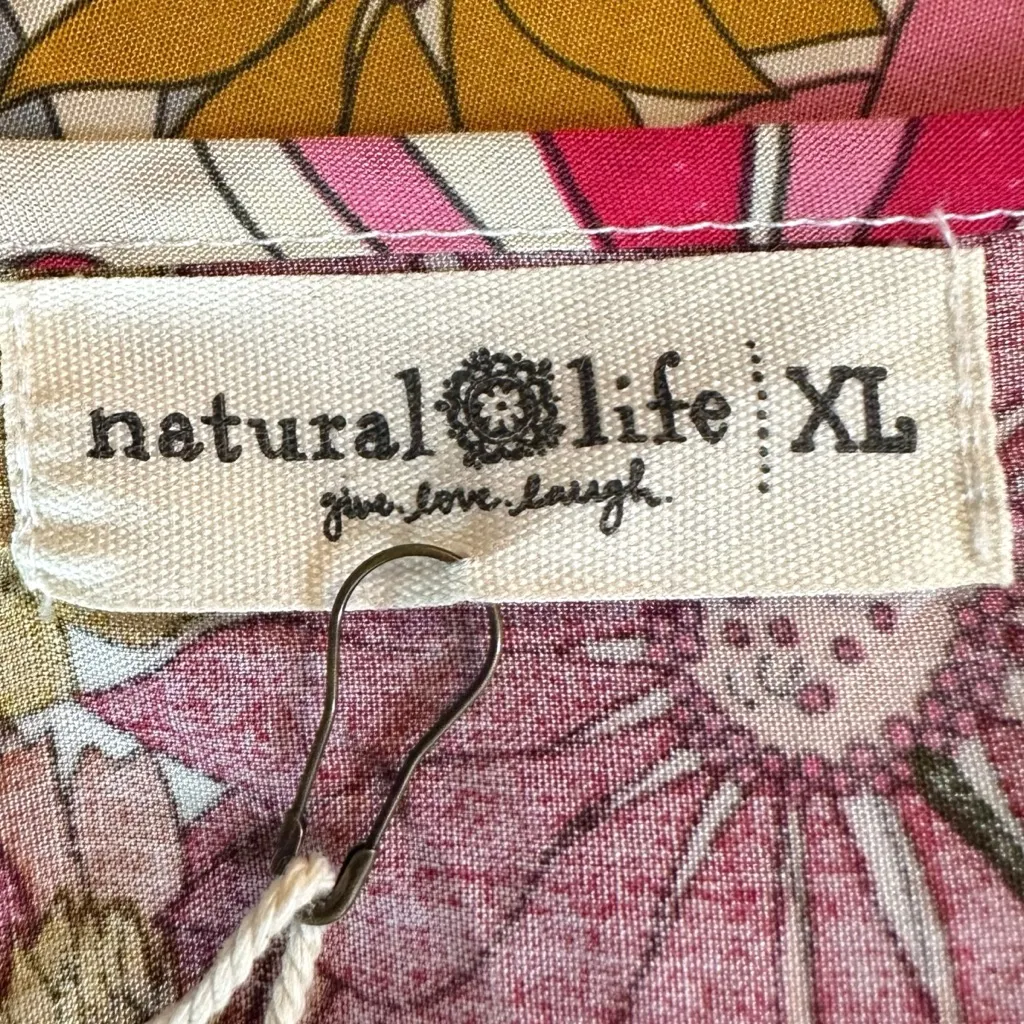 Natural Life Bohemian Hippie Easy V Neck Top in Pink Mustard Floral Size XL NWT - Image 10