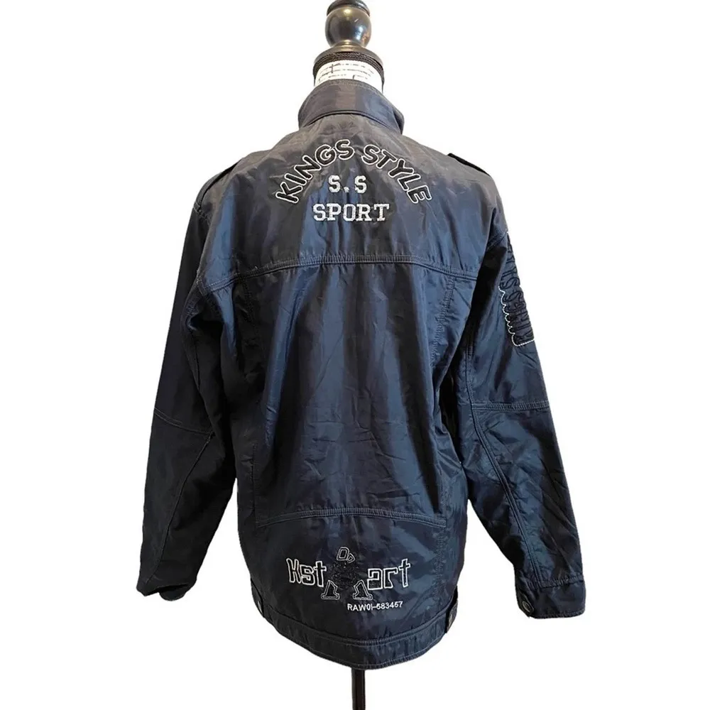 Vintage Streetwear Cherokee Bomber Military Jacket Black Medium MOTO Y2K aviator - Image 4