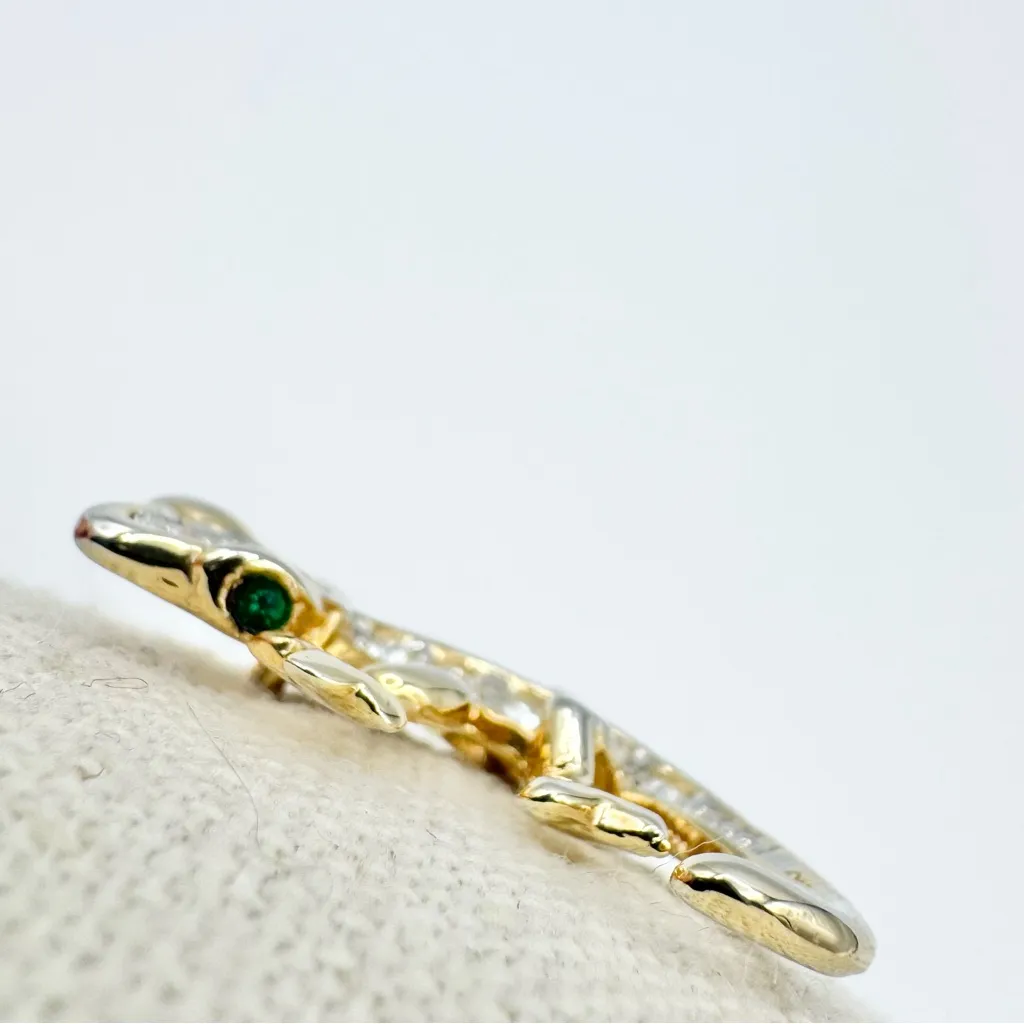 VNTG Gold Plated Gecko Lizard Brooch Pin Emerald Eyes - Image 4