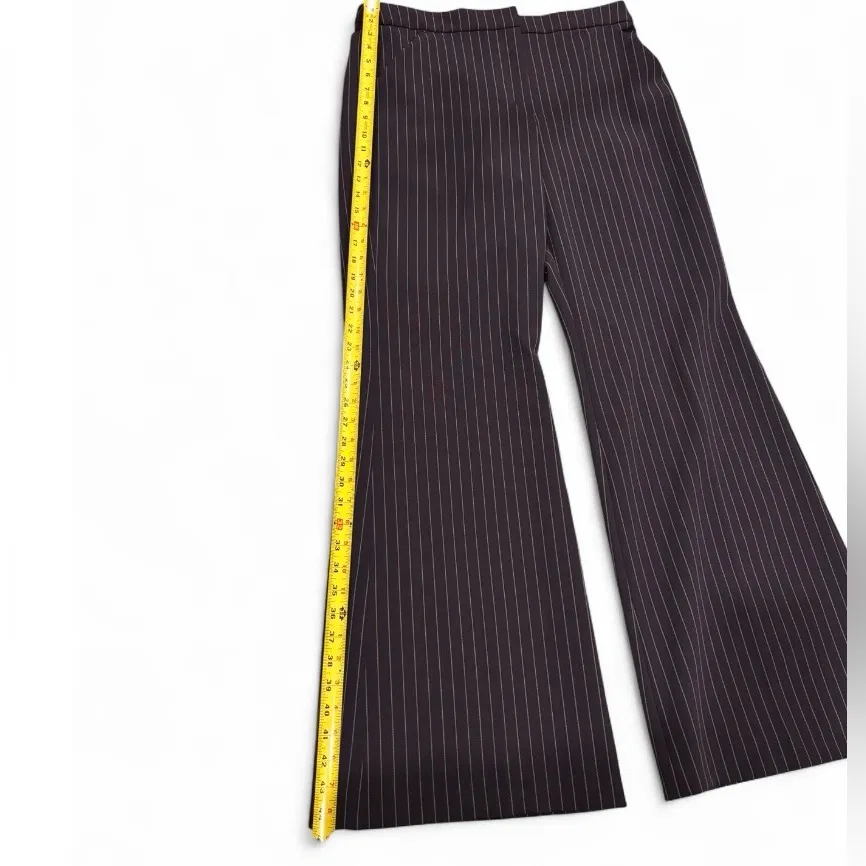 Express Pinstripe High-Waisted Wide Leg Pants Pleated Slacks Navy Blue White  12 - Image 4