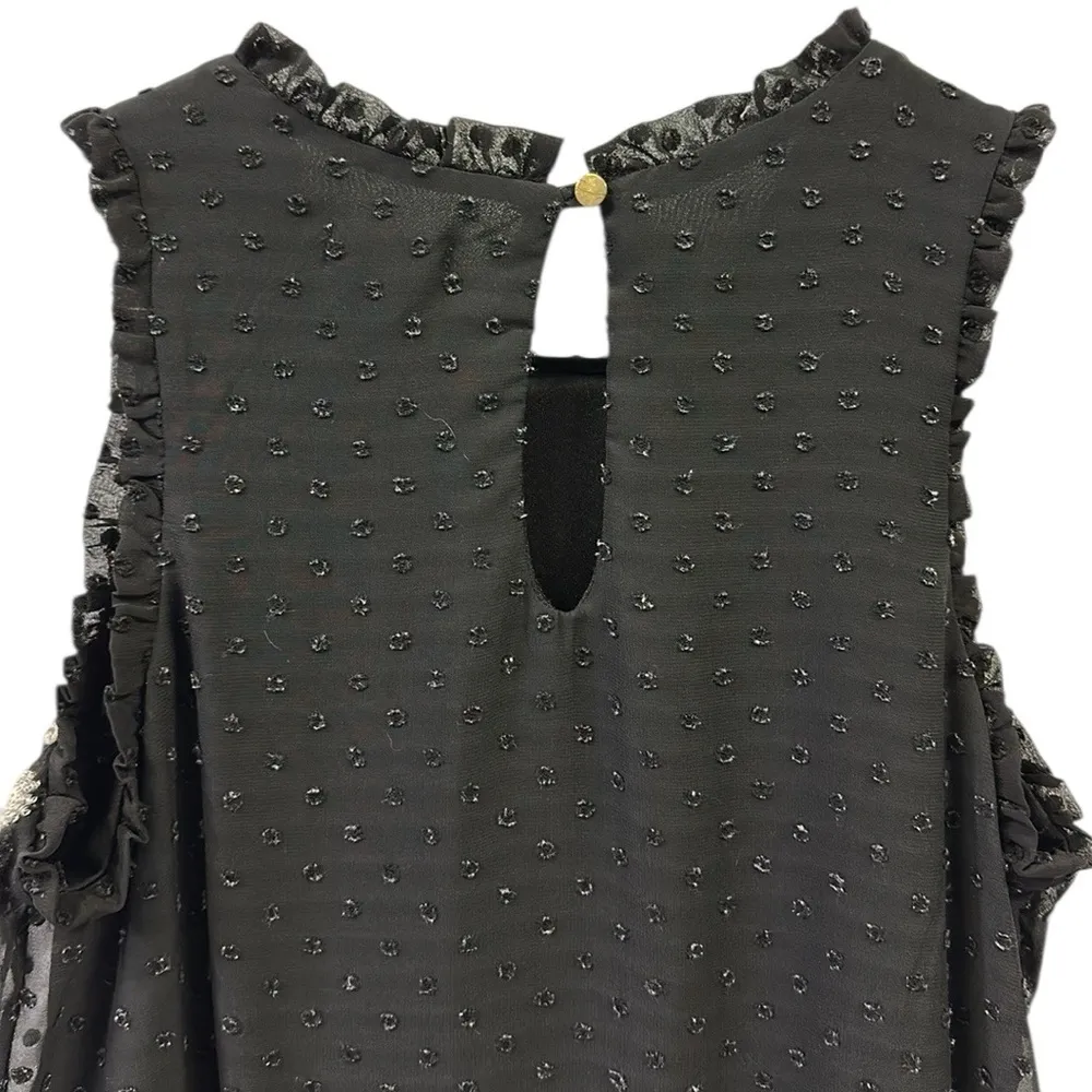 Eyeshadow Swiss Dot Black Floral Embroidered Sleeveless Sheer Overlay Top Size S - Image 11