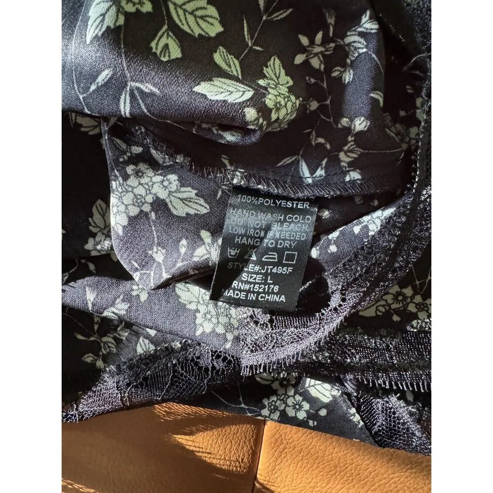 NWT Reset by Jane Satin Samantha Black Lace Floral Print Cami Tank Top Large - Image 11