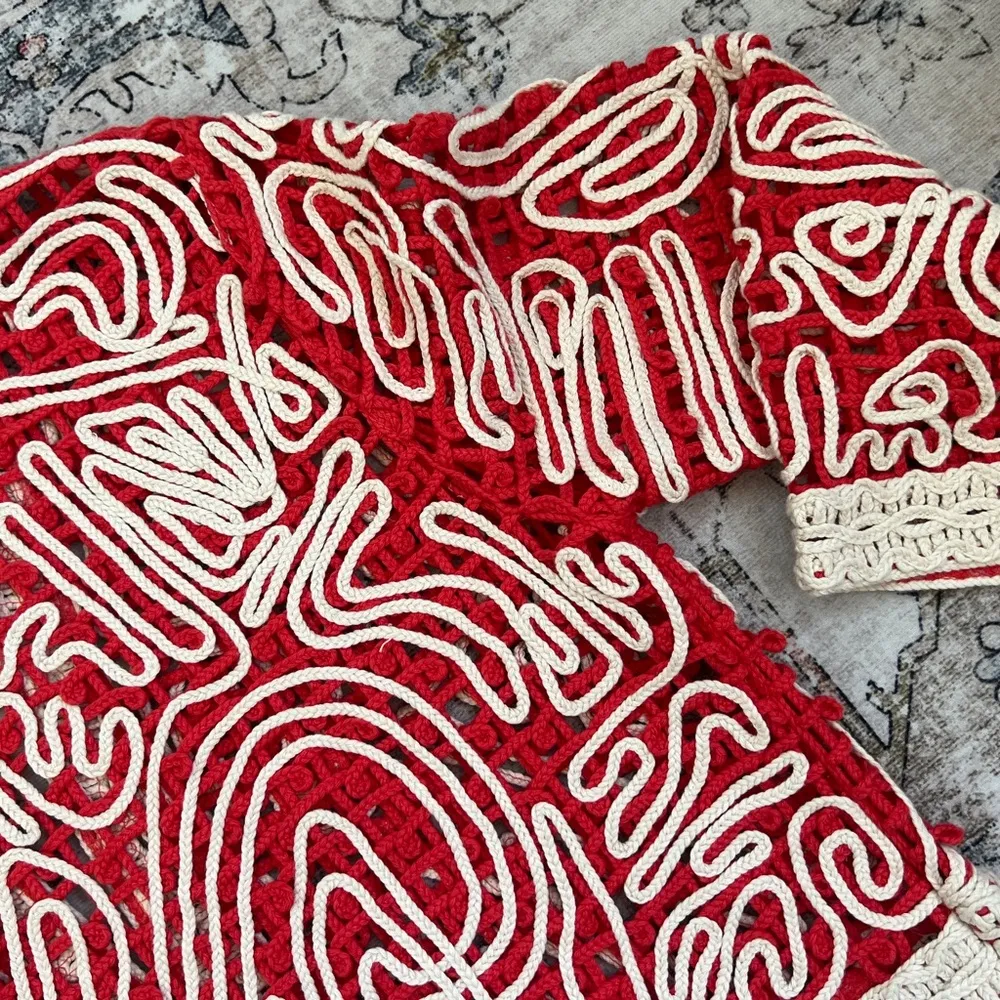 Chico’s Red and Cream Crochet Shrug Jacket - Image 13