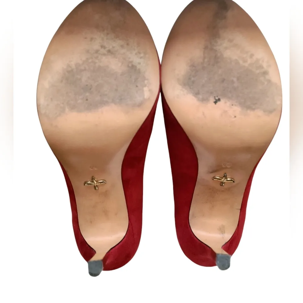 Pour La Victoire " Vive" Red Kid Suede Open-Toe Booties - Image 5