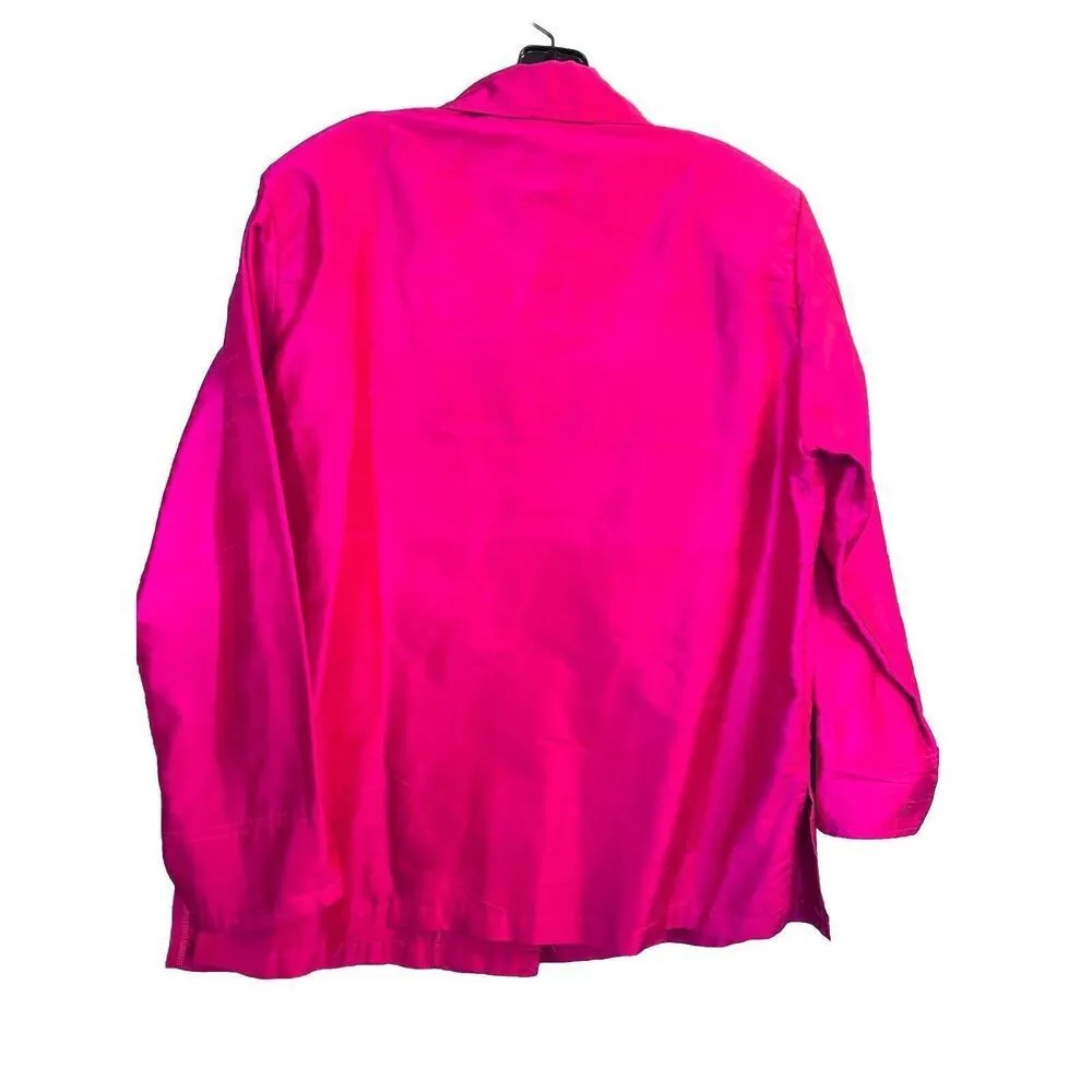 Vintage Painted Pony Jacket Womens‎ Medium Hot Pink Shiny 100%Silk Artsy Career - Image 3