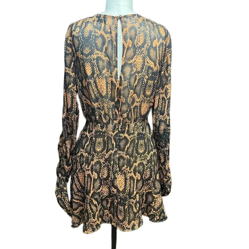 Finders Keepers Lana Snakeskin-Print Mini Dress‎ Brown Black Size US 4 - Image 7