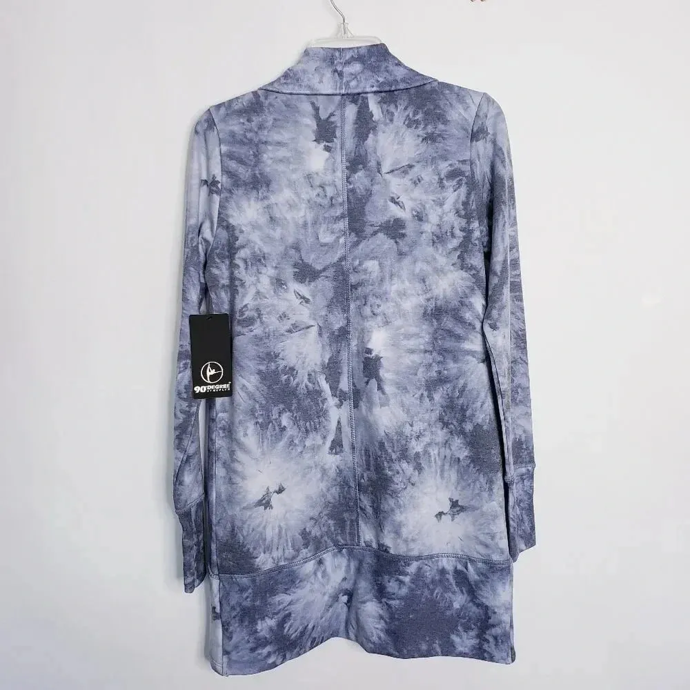 90 Degree By Reflex Shawl Collar Open Front Cardigan Sz Medium Tie Dye Blue/Gray Gray - Image 2