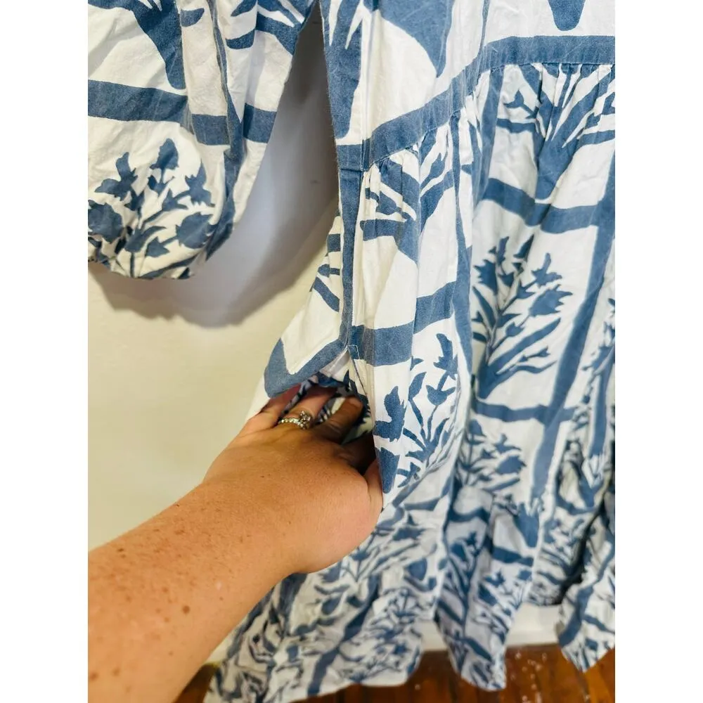 SZ BLOCKPRINTS Blue White Floral 100% Cotton Long Sleeve Orti A - Image 11
