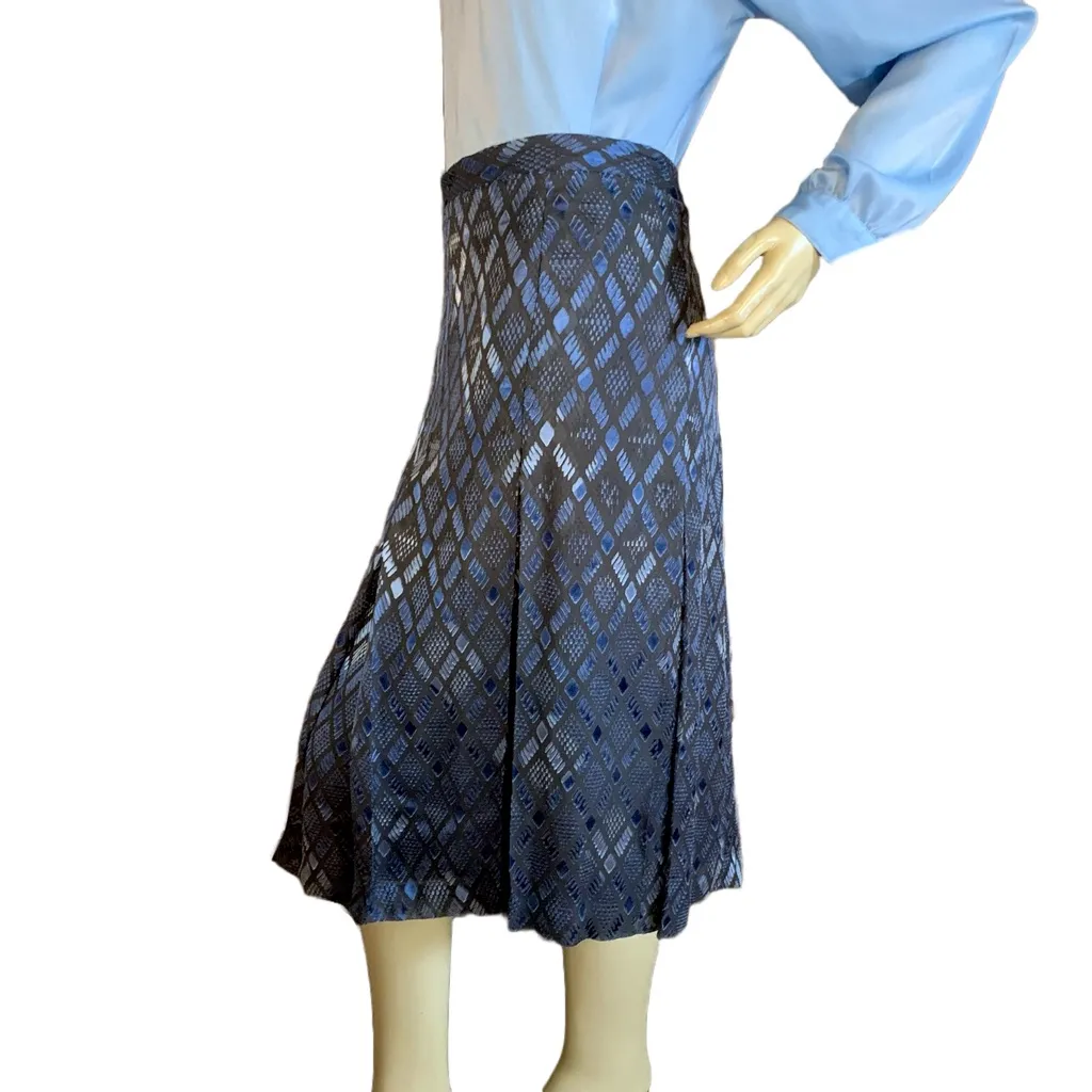 ALFANI WOMAN DARK GRAY & BLUE PRINT SILK BLEND PLEATED MIDI SKIRT (22W) - Image 6