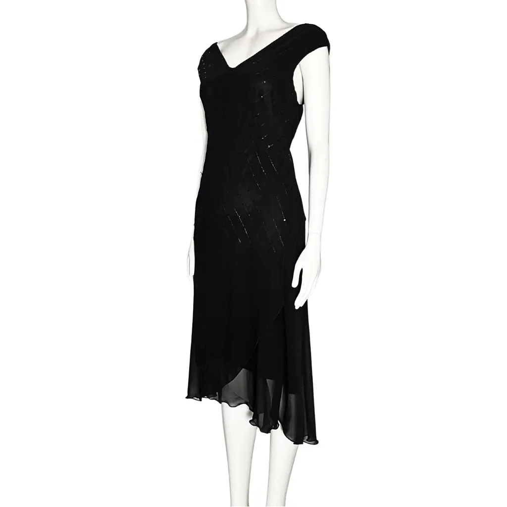 Vintage Y2K Black Sequin Asymmetrical Midi Dress Whimisgoth Fairycore M/L Party - Image 4