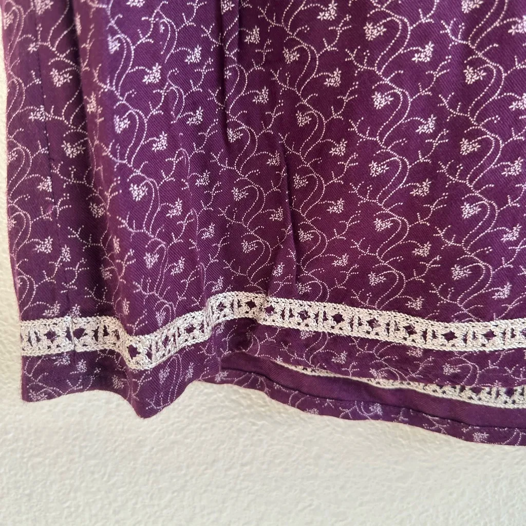 Lucky Brand  Plum Patterned Top with Lace Trim - Image 3