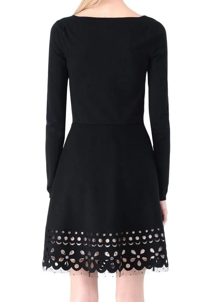 VINTAGE Red Valentino Longuette Laser Cut Knit Black Dress. Size 38, US 2/XS NWT - Image 3