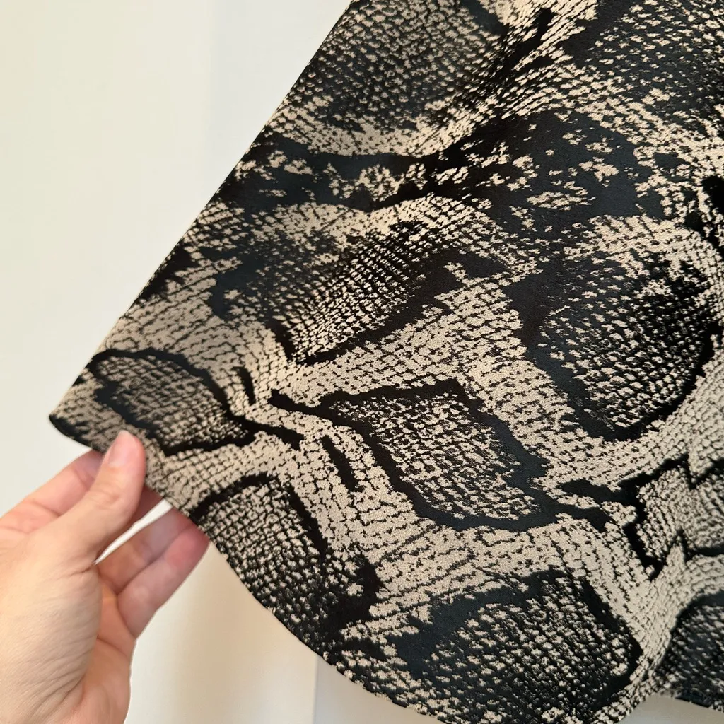 JAYGODFREY Black Tan Snake Print Taffeta Flare Mini Skirt Punk Rock Size 10 NWT - Image 7