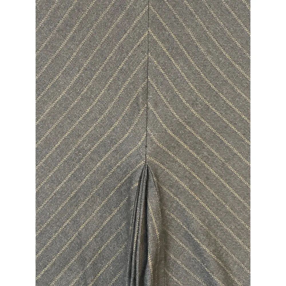 VTG William B Chocolate Rust Stripe Wool Blend Leather Pencil Shirt Sz… - Image 2