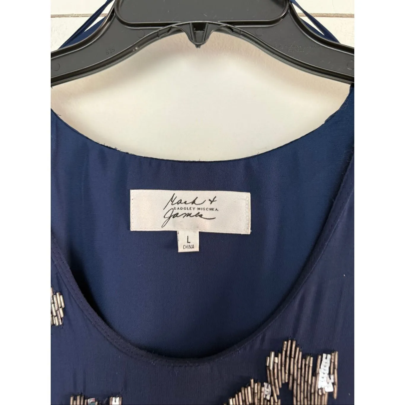 Mark & James Badgley Mischka Women’s Large Silk Navy Beaded Midnight Dress New - Image 2