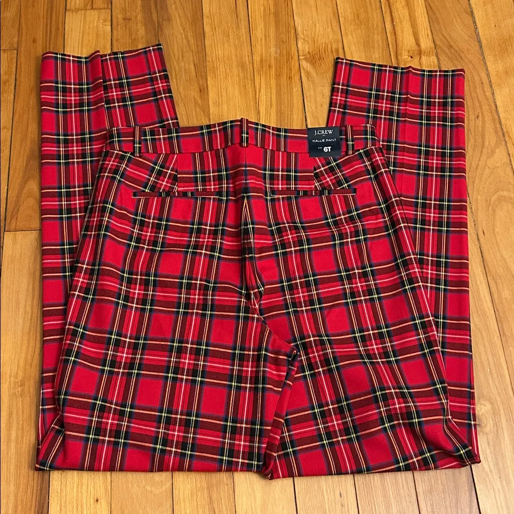 J. Crew Red Plaid Kallie Dress Pant Size 6 - Image 2