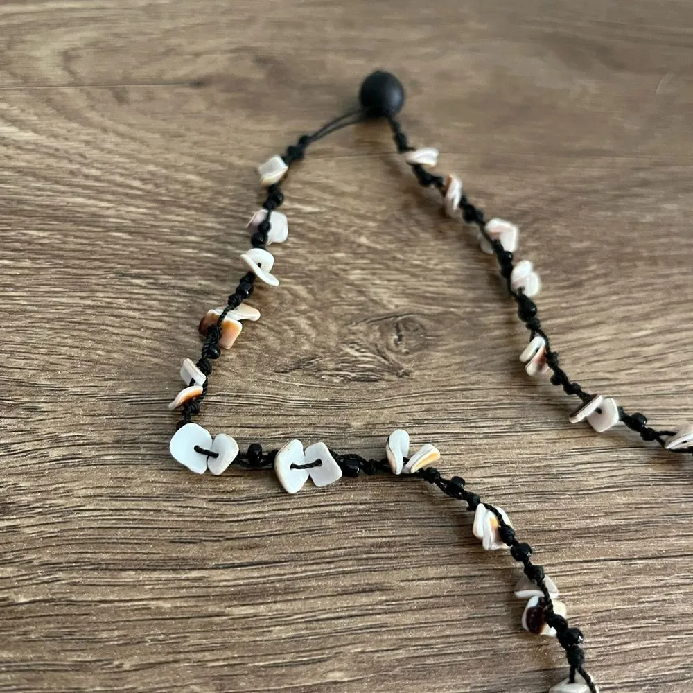 Boho Shell Pendant Necklace Beaded Woven Cord Beach Coastal Festival Jewelry Tan - Image 3