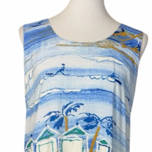 Jams World Sleeveless Tropical Print Tank Dress Blue Multi Women’s Size Small - Image 8